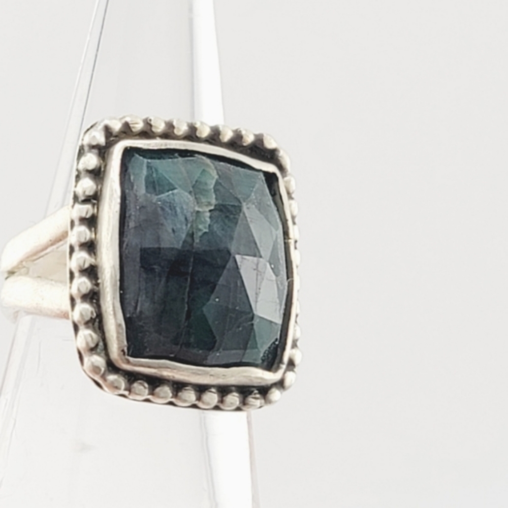EMERALD SQUARE RING HANDMADE IN STERLING SILVER METAL SIZE 7.5